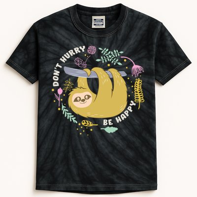 Don't Hurry Be Happy Funny Sloth Kids Tie-Dye T-Shirt