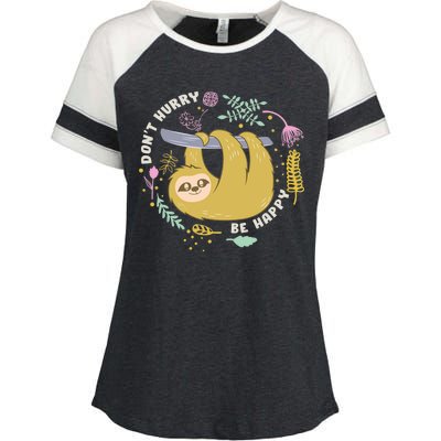 Don't Hurry Be Happy Funny Sloth Enza Ladies Jersey Colorblock Tee