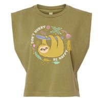Don't Hurry Be Happy Funny Sloth Garment-Dyed Women's Muscle Tee