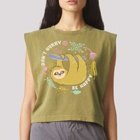 Don't Hurry Be Happy Funny Sloth Garment-Dyed Women's Muscle Tee