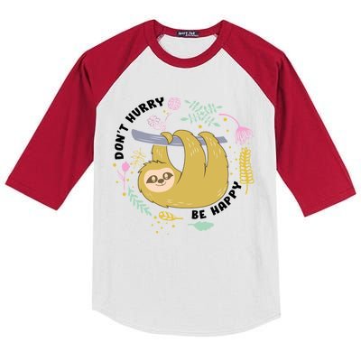 Don't Hurry Be Happy Funny Sloth Kids Colorblock Raglan Jersey