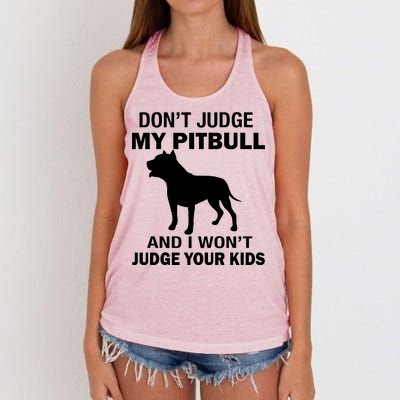 Don't Judge My Pitbull I Won't Judge Your Kids Women's Knotted Racerback Tank