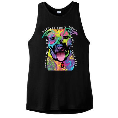 Don't Judge My Pitbull Won't Judge Your Kids Ladies PosiCharge Tri-Blend Wicking Tank