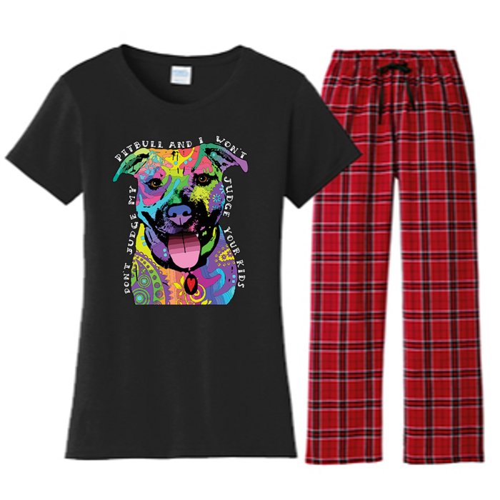 Don't Judge My Pitbull Won't Judge Your Kids Women's Flannel Pajama Set