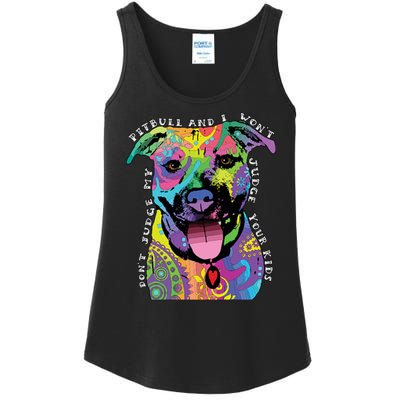 Don't Judge My Pitbull Won't Judge Your Kids Ladies Essential Tank