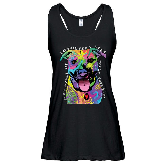 Don't Judge My Pitbull Won't Judge Your Kids Ladies Essential Flowy Tank