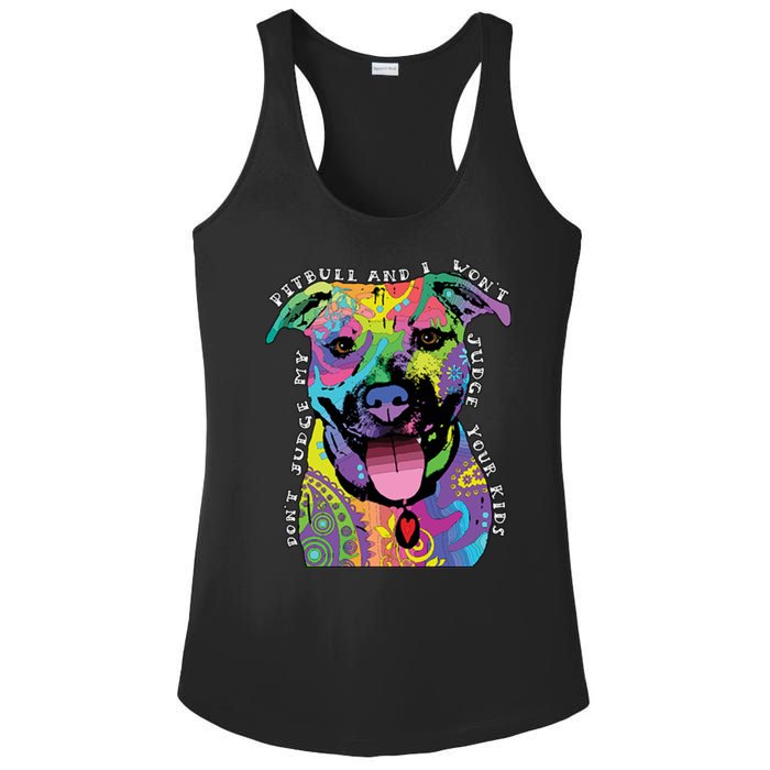 Don't Judge My Pitbull Won't Judge Your Kids Ladies PosiCharge Competitor Racerback Tank