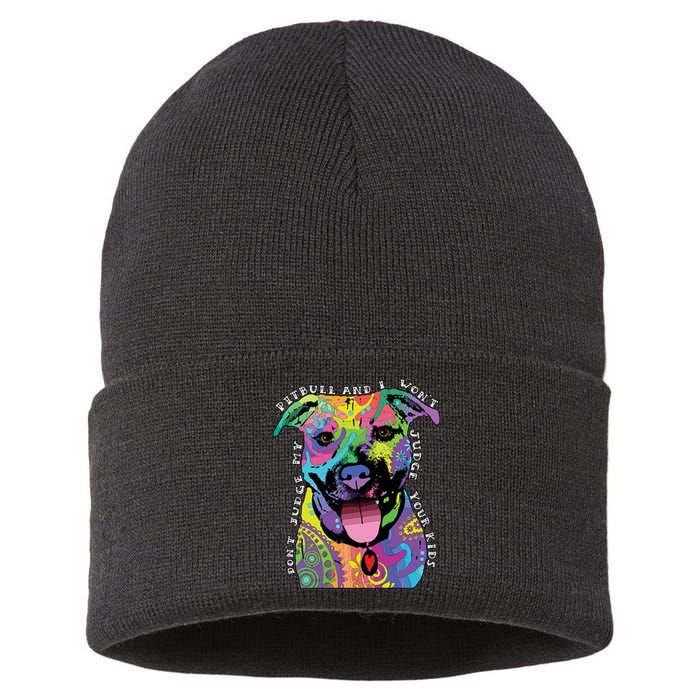 Don't Judge My Pitbull Won't Judge Your Kids Sustainable Knit Beanie