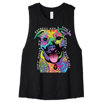 Don't Judge My Pitbull Won't Judge Your Kids Women's Racerback Cropped Tank