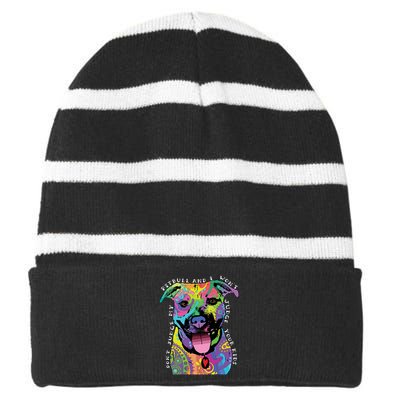 Don't Judge My Pitbull Won't Judge Your Kids Striped Beanie with Solid Band