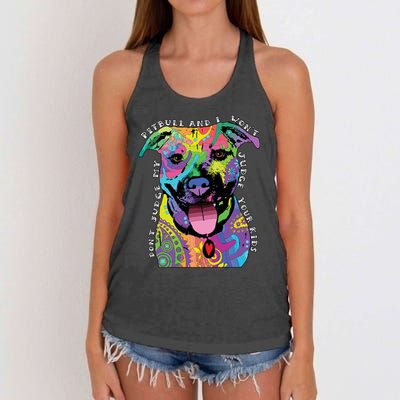 Don't Judge My Pitbull Won't Judge Your Kids Women's Knotted Racerback Tank