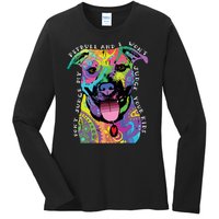 Don't Judge My Pitbull Won't Judge Your Kids Ladies Long Sleeve Shirt