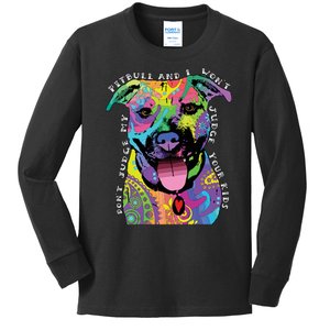 Don't Judge My Pitbull Won't Judge Your Kids Kids Long Sleeve Shirt