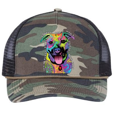 Don't Judge My Pitbull Won't Judge Your Kids Retro Rope Trucker Hat Cap