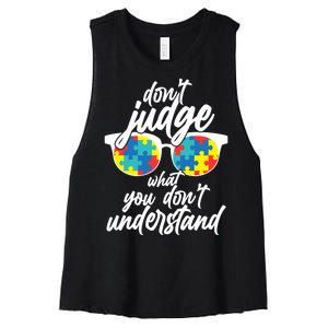 Don't Judge What You Don't Understand Autism Awareness Women's Racerback Cropped Tank