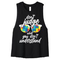 Don't Judge What You Don't Understand Autism Awareness Women's Racerback Cropped Tank