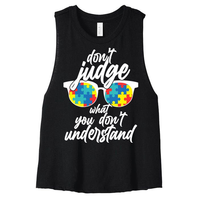 Don't Judge What You Don't Understand Autism Awareness Women's Racerback Cropped Tank