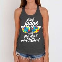 Don't Judge What You Don't Understand Autism Awareness Women's Knotted Racerback Tank