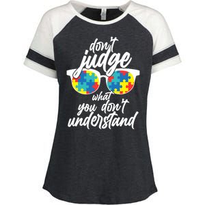 Don't Judge What You Don't Understand Autism Awareness Enza Ladies Jersey Colorblock Tee