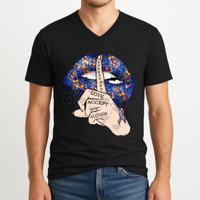 Don't Judge What You Don't Understand Autism Awareness Lip V-Neck T-Shirt