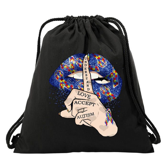 Don't Judge What You Don't Understand Autism Awareness Lip Drawstring Bag