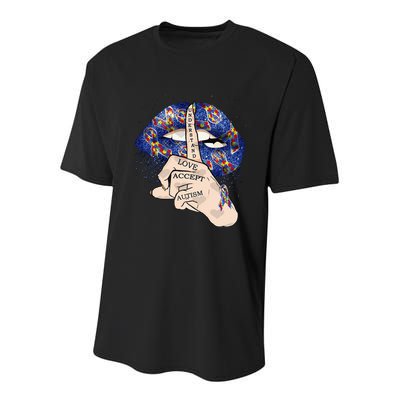 Don't Judge What You Don't Understand Autism Awareness Lip Youth Performance Sprint T-Shirt