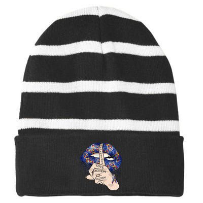 Don't Judge What You Don't Understand Autism Awareness Lip Striped Beanie with Solid Band