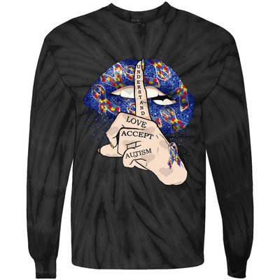 Don't Judge What You Don't Understand Autism Awareness Lip Tie-Dye Long Sleeve Shirt