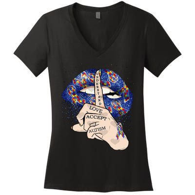 Don't Judge What You Don't Understand Autism Awareness Lip Women's V-Neck T-Shirt
