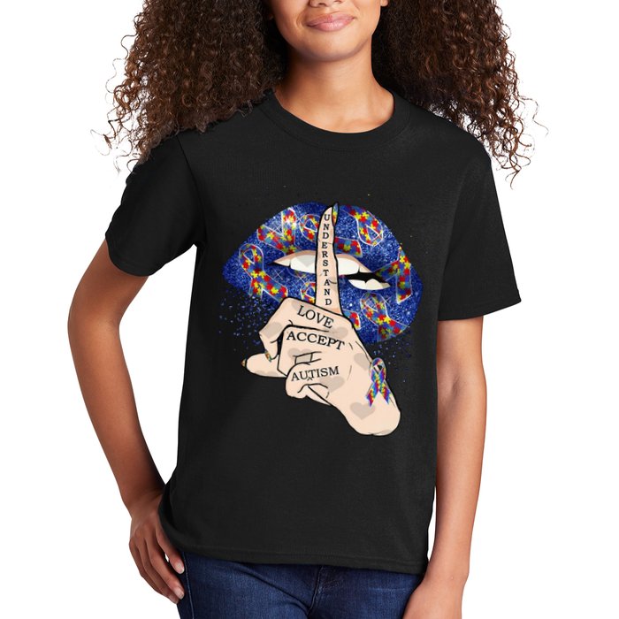 Don't Judge What You Don't Understand Autism Awareness Lip Kids T-Shirt