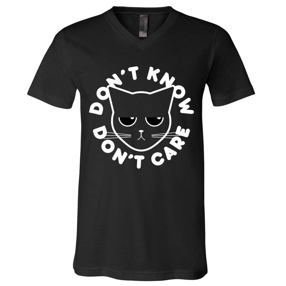 Don't Know Don't Care Funny Cat V-Neck T-Shirt