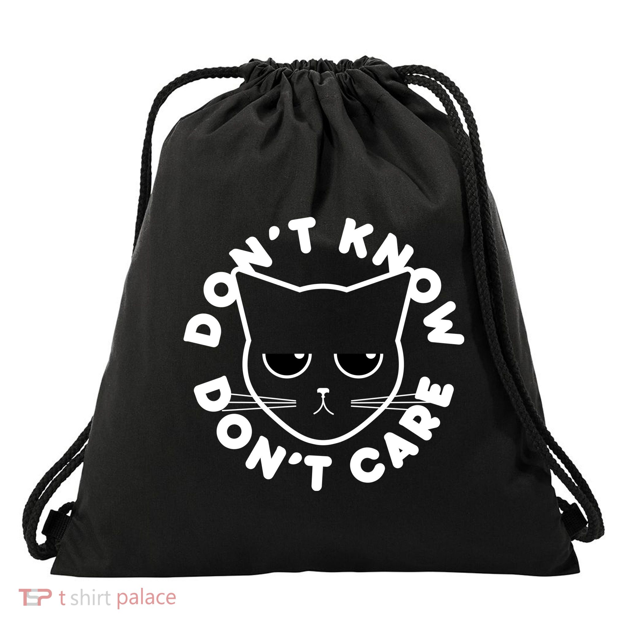Don't Know Don't Care Funny Cat Drawstring Bag