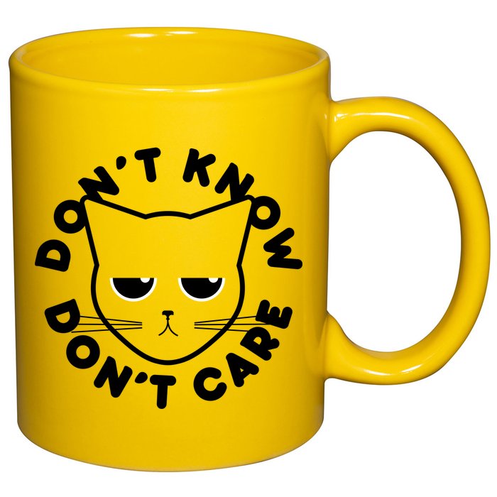 Don't Know Don't Care Funny Cat 11oz C Handle Ceramic Mug
