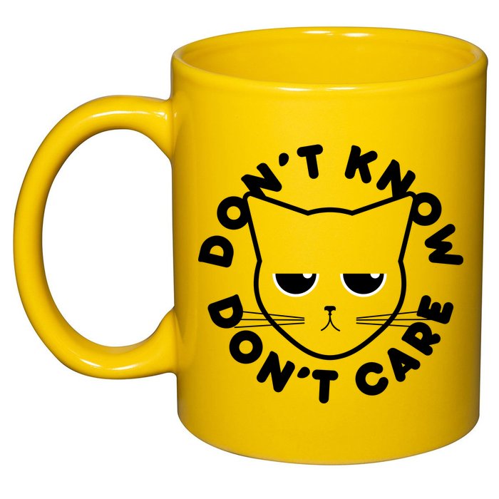 Don't Know Don't Care Funny Cat 11oz C Handle Ceramic Mug