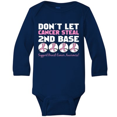 Don't Let Breast Cancer Steal Second 2nd Base Baby Long Sleeve Bodysuit