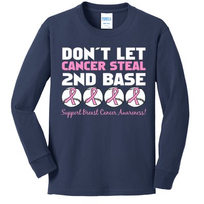 Don't Let Breast Cancer Steal Second 2nd Base Kids Long Sleeve Shirt