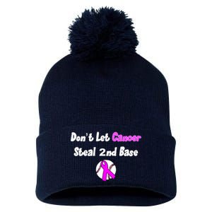 Don't Let Cancer Steal Second Base Pom Pom 12in Knit Beanie