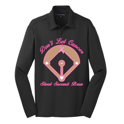 Don't Let Cancer Steal Second Base Diamond Silk Touch Performance Long Sleeve Polo