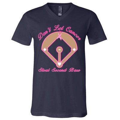 Don't Let Cancer Steal Second Base Diamond V-Neck T-Shirt