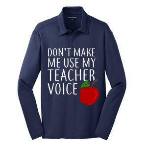 Don't Make Me Use My Teacher Voice Apple Silk Touch Performance Long Sleeve Polo