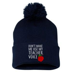 Don't Make Me Use My Teacher Voice Apple Pom Pom 12in Knit Beanie