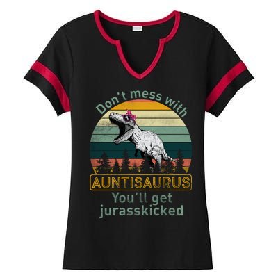 Don't Mess WIth Auntisaurus Ladies Halftime Notch Neck Tee