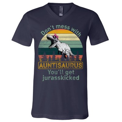 Don't Mess WIth Auntisaurus V-Neck T-Shirt
