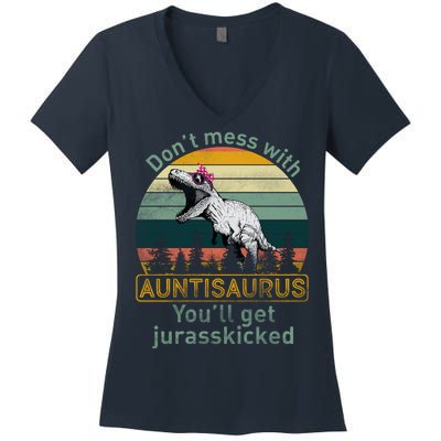 Don't Mess WIth Auntisaurus Women's V-Neck T-Shirt