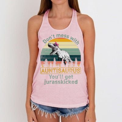 Don't Mess WIth Auntisaurus Women's Knotted Racerback Tank