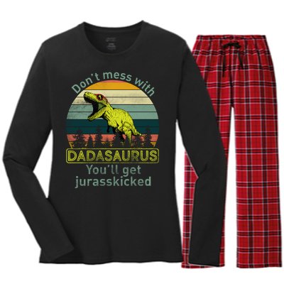 Don't Mess With Dadasaurus Women's Long Sleeve Flannel Pajama Set 