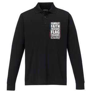 Don't Mess With Family Faith Friends Flag Firearms Performance Long Sleeve Polo