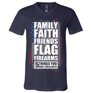 Don't Mess With Family Faith Friends Flag Firearms V-Neck T-Shirt