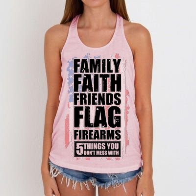 Don't Mess With Family Faith Friends Flag Firearms Women's Knotted Racerback Tank