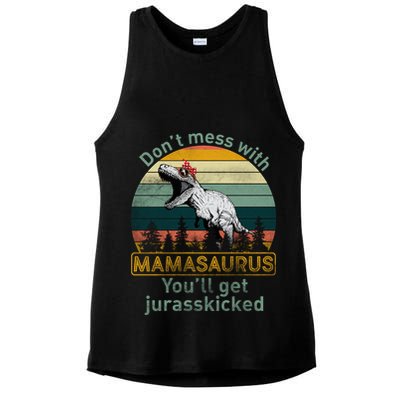 Don't Mess With Mamasaurus Jurrasskicked Ladies PosiCharge Tri-Blend Wicking Tank